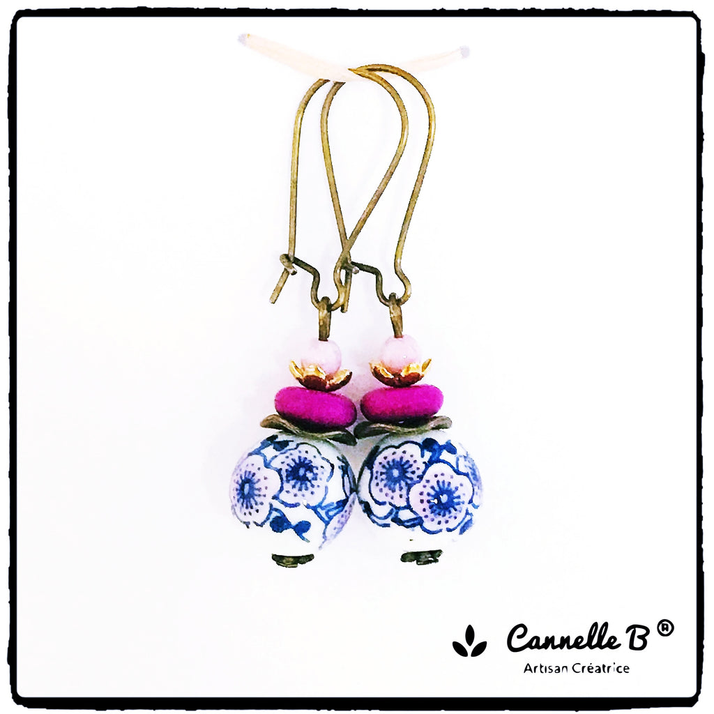 boucles d'oreilles femme pendantes fantaisie, fleur, bijou créateur