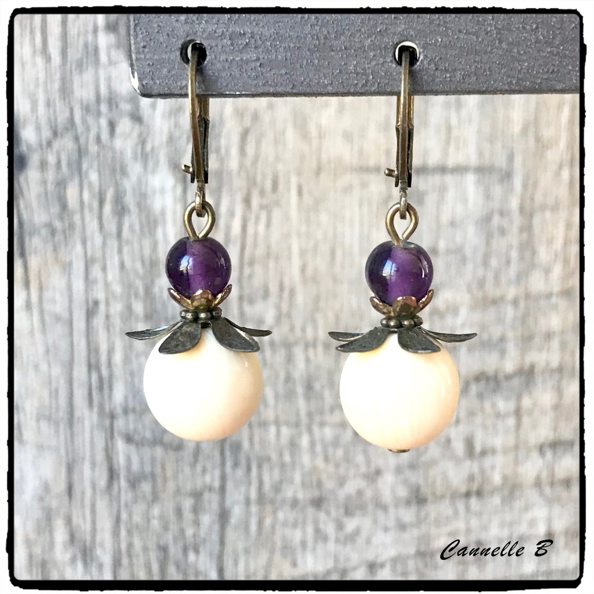 Boucles D'oreilles Ivoire & Bordeaux Pour Mariage - Neuf Avec étiquettes