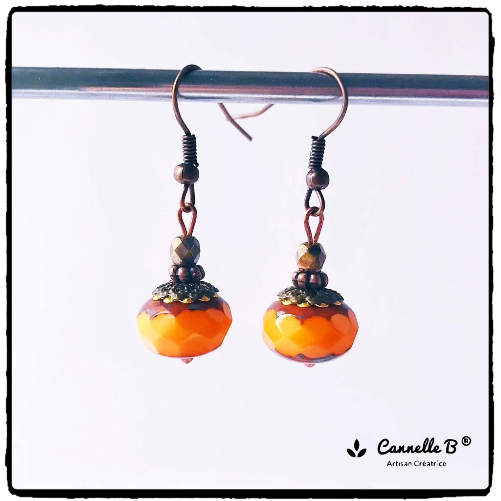 Boucles d'oreilles grosse perle orange, bijou créateur de France